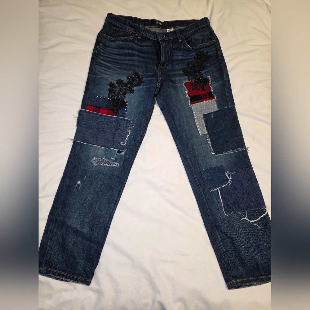 Lauren Ralph Lauren Patchwork Tapered Ankle Jeans- Women's Size 8P Bianca Wash